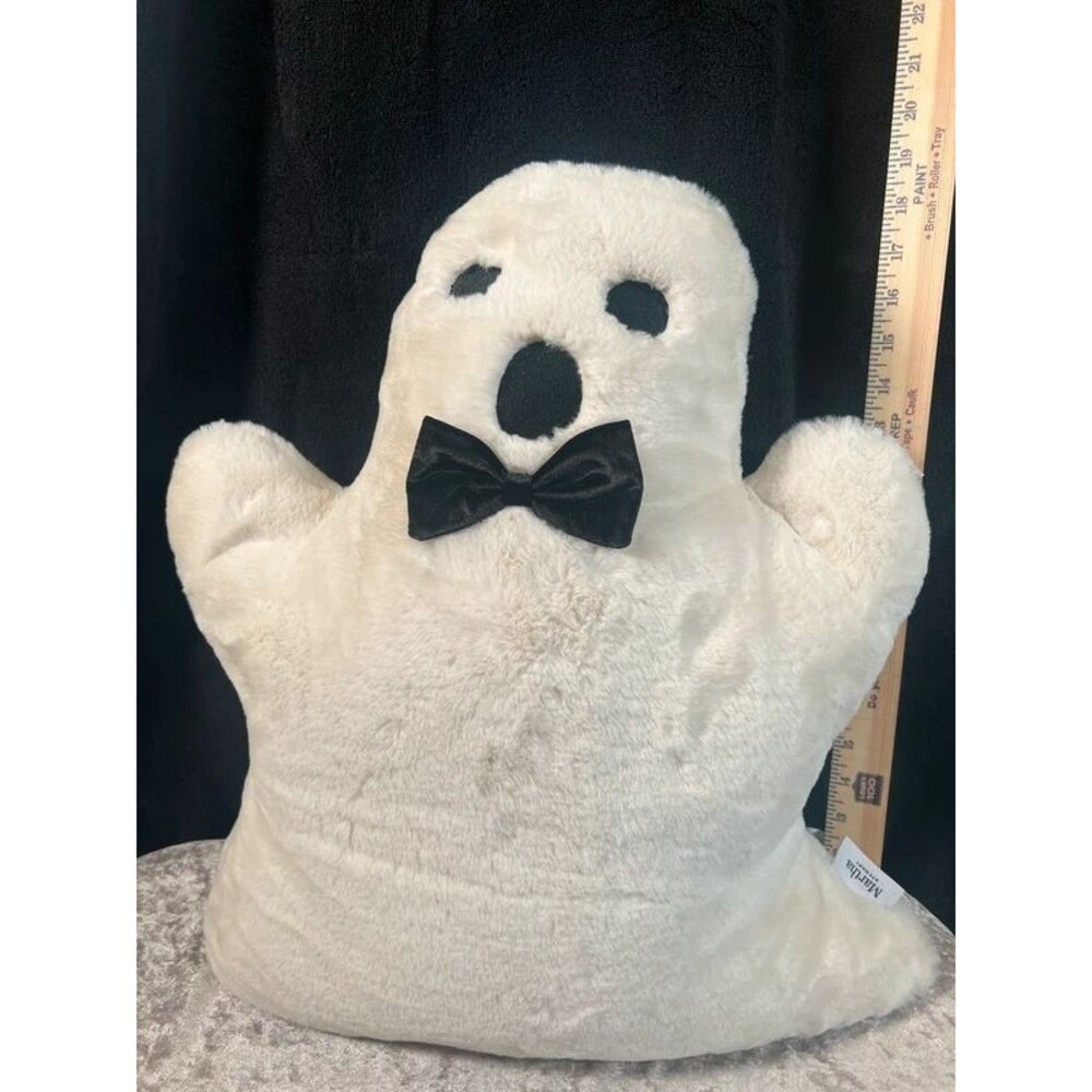 Martha Stewart 18” Ghost Pillow with Black Bow Tie Halloween Decor